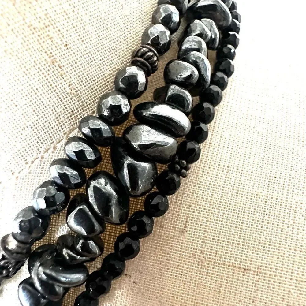 Siplada Hematite and onyx sterling silver multi strand necklace